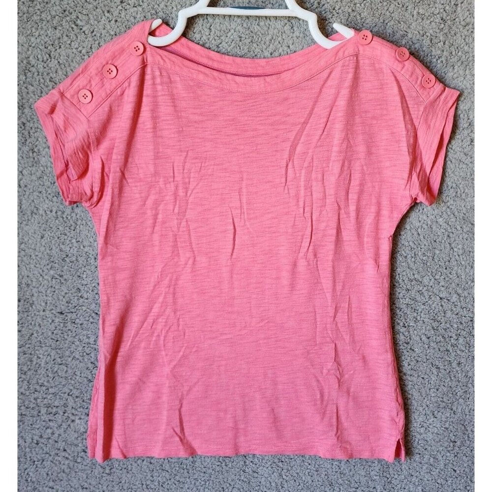 Talbots Womens Short Sleeve Boat Neck Tee Shirt Top Button Accents Pink Modal XS
